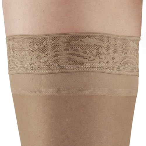 Ames Walker AW Style 74 Soft Sheer 8-15 mmHg Mild Compression Thigh High Stockings w/Band Natural Small3