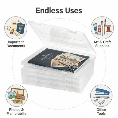 Image of Hiceeden 4 Pack Plastic File Project Case for 8.5 inchx11 inch Letter Paper, Clear Document Storage Boxes Container, Flat Paper Holder Organizer for Magazine, Photo, Scrapbook, Office School Supplies