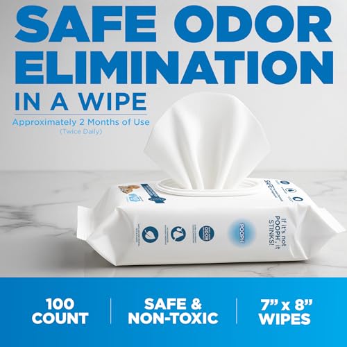 Image of POOPH Pure Wipes - 100 Count Pack - Gentle, Fast Odor Elimination - No Fragrances, No Harsh Chemicals - Cleans Paws, Butt, Ears, Face, Fur - Perfect for Cars, Crates, All Surfaces