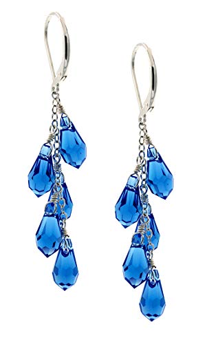 Sterling Silver Faceted Austrian Crystal Multi-Teardrop Drop Earrings