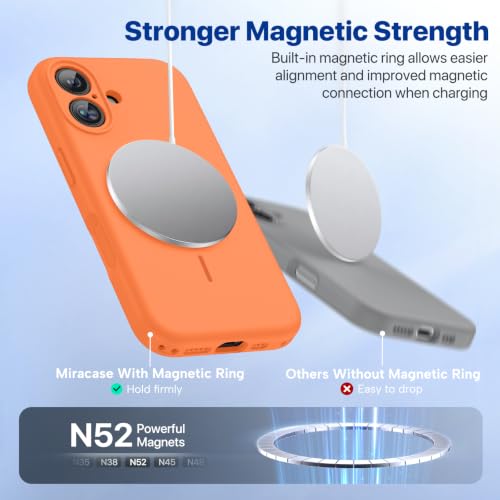 Image of Miracase Compatible with iPhone 16 Case, [Soft Anti-Scratch Microfiber Lining], Compatible with MagSafe, Liquid Silicone Case Shockproof Drop Protection Phone Case for 16,Sunset Orange