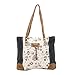 Myra Bag Abstract Key Upcycled Canvas & Cowhide Tote Bag S-1456