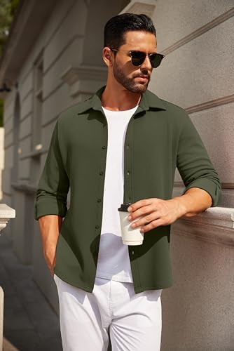 COOFANDY Mens Casual Button Down Shirt Long Sleeve Lightweight Jacket Fashion Textured Shirts3