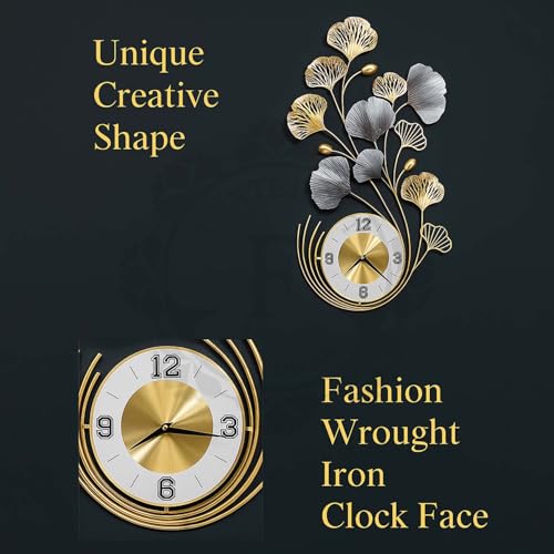Image of FUNTEREST Metal Silent Watch Wall Hanging Floral Handmade Wall Clock Multicolor Ticking Sound for Bedroom & Office (35X19)