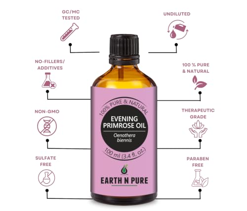 Image of Earth N Pure Evening Primrose Oil | 100% Pure & Natural | Cold Pressed | Skin Moisturization, Nourished Hair & DIY Skincare | 100ml