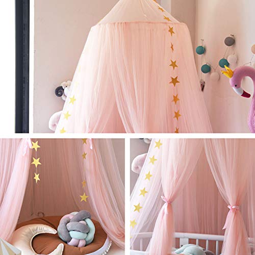 Image of Jolitac Princess Bed Canopy for Girls Room Decor Round Lace Mosquito Net Play Tent Reading Nook Canopies Yarn Girl Dome Netting Castle (Pink)