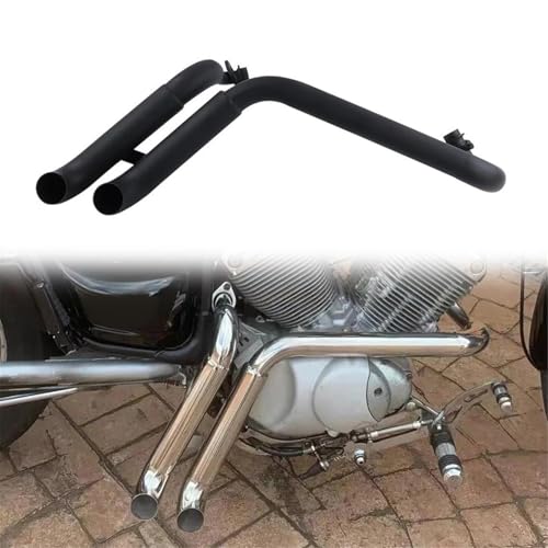 排気部 オートバイ 2-Into-2 排気ドラッグパイプ クローム/ブラック マフラー サイレンサー 排気 ステンレススチール に適合するヤマハ ビラーゴ XV125 XV250(Black)