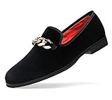 FOEVTRUE Men's Loafers Velvet Gold Copper Chain Fashion Party Wedding Shoes Black US 11