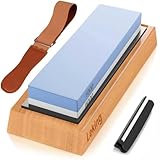 Leking Professional Knife Sharpener & Sharpening Stone Set: 1000/6000 Grit Dual-Sided Whetstone(7'x2.4'x1.2') with Bamboo Base, Non-Slip Silicone Holder, Angle Guide & Leather Strop Kit