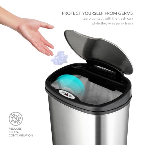 Ninestars TRASH-DZT-50-13 Dzt-50-13 Automatic Touchless Motion Sensor Oval Trash Can thumb #1