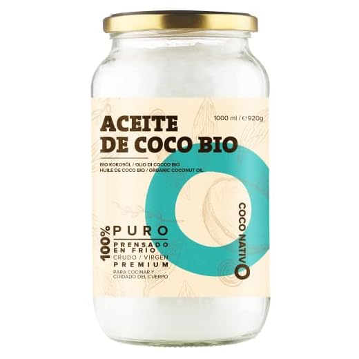 Aceite de Coco CocoNativo Orgánico Virgen Extra Ecologico 1x1000 ml, Extracción En Frío, Fuente De Energía Natural Para Deportistas, Suplemento Alimenticio, Para Cocinar, Para El Pelo