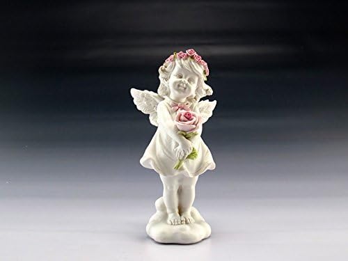 Girl Cherub Angel with Rose Figurine Collectible 6.75 Inches Tall
