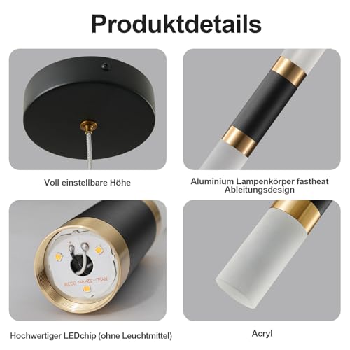 Luz colgante negro oro LED pequeña para techo de dormitorio y salón moderno pack 6