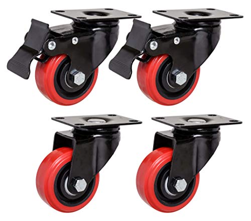 Caster Set of 4 | 3x1-1 4 with Polyurethane Wheels | 2 Swivel and 2 with Brake