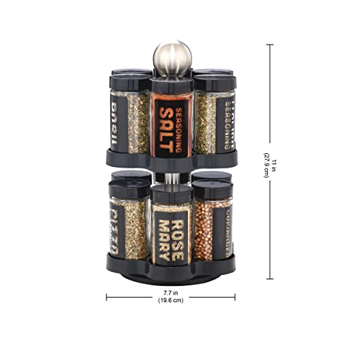 Image of Kamenstein 12 Jar Madison Revolving Countertop Spice Rack with Spices Included, FREE Spice Refills for 5 years, Black Rack with Black Caps