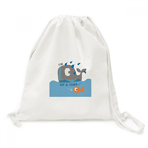 Drawstring backpack toile baleine bleue sac de gym léger et pliable