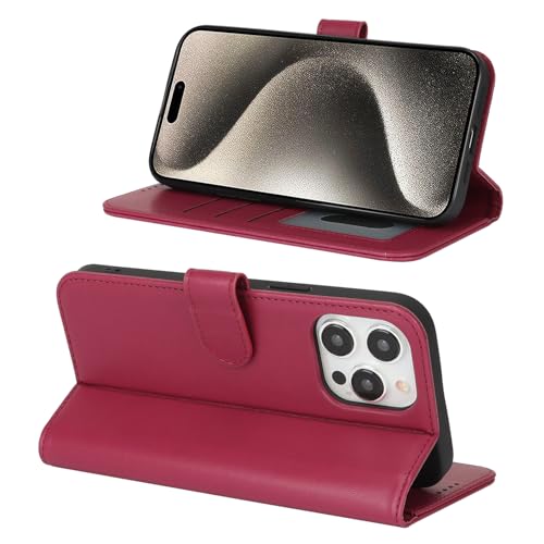 Image of for iPhone 15 Pro Max Case Wallet with Card Holder,for iPhone 15 Pro Max Wallet Case for Women Men,PU Leather Shockproof Magnetic Buckle Stand Flip Phone Case-Red
