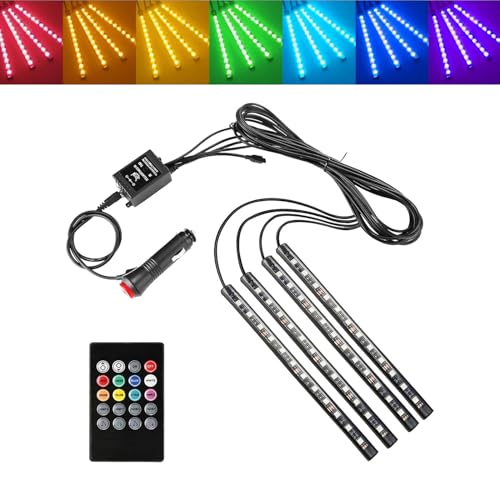 Slykew 4 PCS Multicolored Car, Truck, SUV LED Ambient Lights with Remote Control, Music Light Strip, Vehicle Decorative Lights, Night Lighting Kits