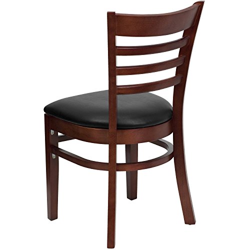 Image of Flash Furniture HERCULES Series Ladder Back Mahogany Wood Restaurant Chair - Black Vinyl Seat
