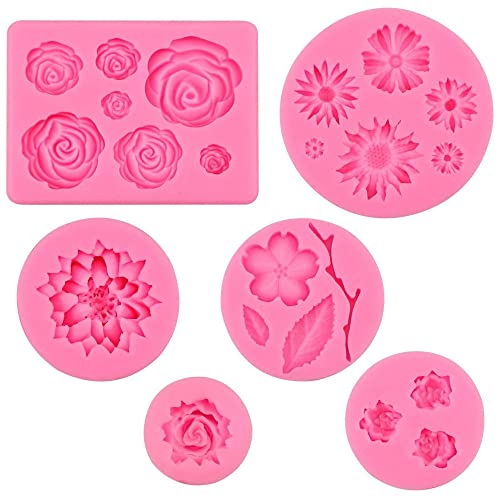 6 Pièces Moule à Dentelle de Fondant, Moule en Silicone en Relief, Moule à Gâteau en Silicone Baroque, Moule en Silicone pour Décoration de Gâteau, pour Décoration de Bord de Gâteau, Fondant(Rose) Cover