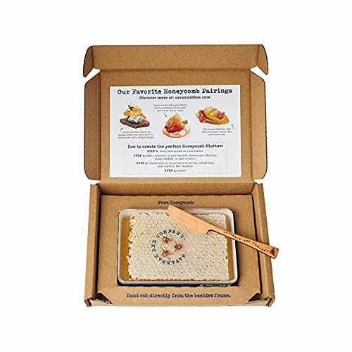 Pure Raw Acacia Honeycomb by Savannah Bee - Comes in a Beautiful Gift Box and a Honeycomb Knife - All Natural, Organic, Edible and Unfiltered Honeycomb - 12.3 Ounce