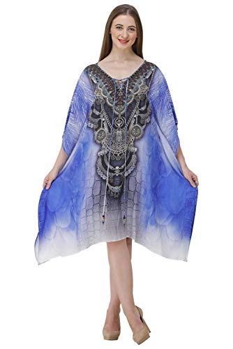 Image of RAVI RAJORIA Georgette Digital Printed Beach Wear Kaftan Blue Free Size R800 | Multi Color 2