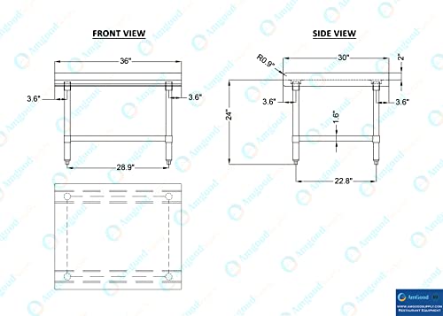Image of AmGood Stainless Steel Equipment Stand - Heavy Duty, Commercial Grade, with Undershelf, NSF Certified (30 inch Width x 36 inch Length)