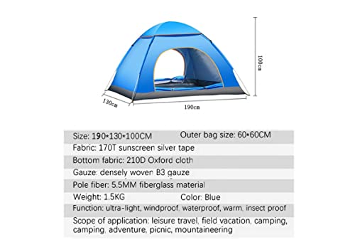 DYOUen Automatic Pop-up Tent, 3-4 Person, Lightweight, Waterproof Windproof, UV Protection, Sky Blue, Portable, Camping & Hiking, Beach, Picnic, Traveling - Image 2