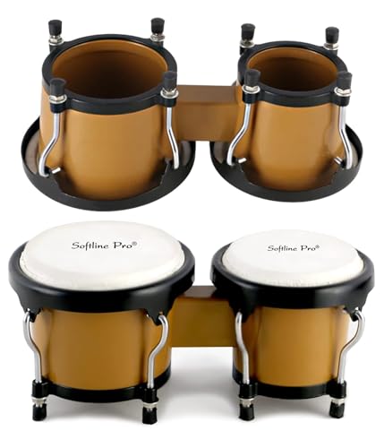 Image of Softline Pro Bongo Drum Set with Tuning Wrench & Padded Professional Wooden Percussion Instrument for Beginner Adults Kids - Natural Skin (CARAMEL ABS)