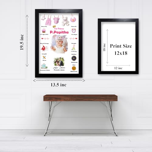 Image of MUSHA Celebrate Precious with Our Personalized Newborn Baby Birth Photo Frame - Birthday Gift for Girls & Boys - Wooden Frame