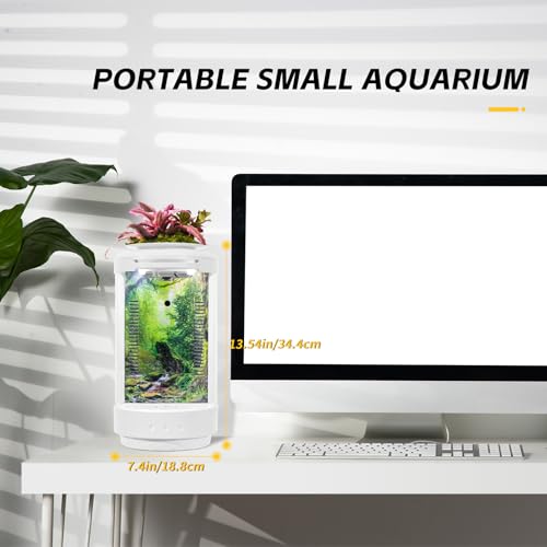 Image of Small Fish Tank 1.2 Gallon Aquarium Starter Kit Desktop Mini Fish Bowl Small Betta Fish Tank with Plant Pot (Forest)