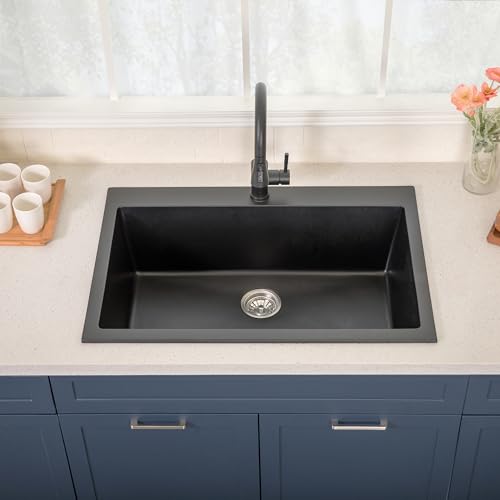 33-inch-Black-Quartz-Single-Bowl-Kitchen-Sink-Dual-Mount-Kitchen-Sink-Granite-Composite-Matte-Black-Kitchen-Sink-33-x-22-x-9-inch-Deep-Workstation-Sink-for-Kitchen-with-Drain 33 inch Black Quartz Single Bowl Kitchen Sink Dual Mount Kitchen Sink Granite Composite Matte Black Kitchen Sink 33 x 22 x 9 inch Deep Workstation Sink for Kitchen with Drain