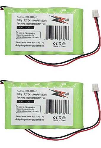 2-Pack ZZcell Battery For Honeywell Alarm 300-03864-1, Lynx L3000, Lynx L5000, Lynx L5100, ADEMCO 300-03865, 7.2V, 1500mAh (NOTE: Please Check Part Number Before Purchase -Battery Connector - 2 Prong)