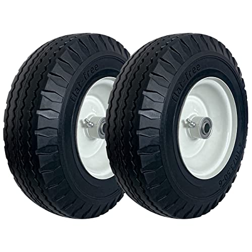 Image of 2-Pack 4.10 /3.50-6 inch Flat Free Tire with Rim,13 inch Hand Truck Utility Universal Wheels, 3 inch Centered Hub with 5 /8 inch Ball Bearings,w /Grease Fitting,410 /350-6 inch,410 /350x6