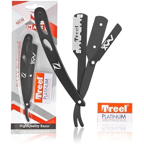 NAAX Professional Barber Straight Edge Razor Safety-Straight Razor-Close Shaving Men's Manual Shaver-Razor Blade for Close Men Shaving Knife- Black Premium Quality Cover