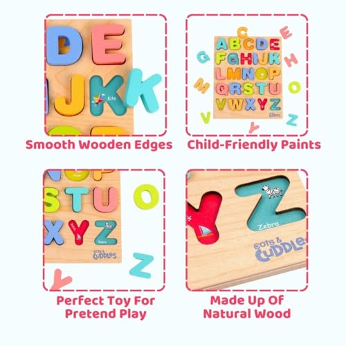 Image of Cots and Cuddles Wooden Alphabet Board for Kids | ABC Learning & Letter Recognition Toy | Montessori Educational Toy | Safe & Durable | Age 1+