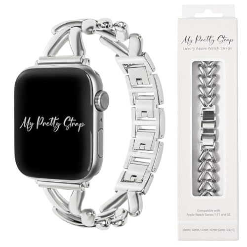 Image of My Pretty Strap - Compatible Apple Watch Band Strap, Stainless Steel Fashion iWatch Replacement Strap- Easy Resizing, No Tool Needed, Fits Most Wrists- Series 1-11, SE and Ultra