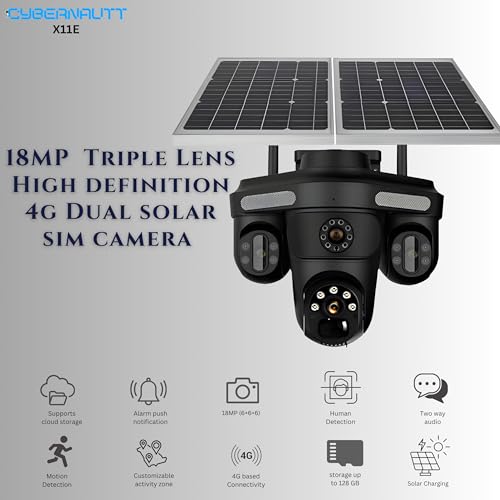 Image of XUGA-Cybernautt Series X11E 18MP Triple Lens PTZ Solar 4G Sim Outdoor CCTV Camera | Color Night Vision | Motion Detection | Water Proof | 10000Mah | Use Air-tel 4G Sim