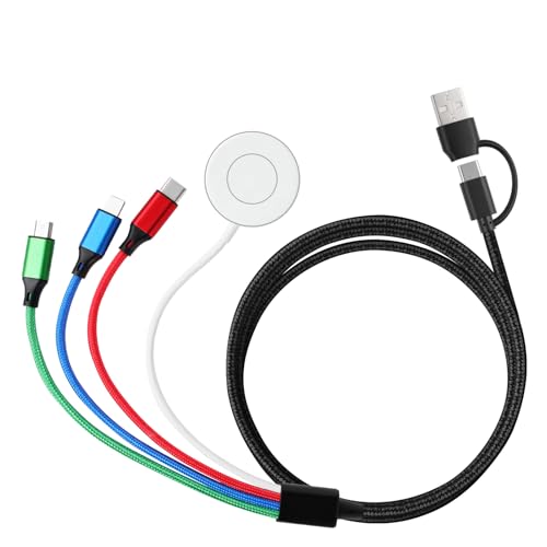 Nefuo Charger Compatible for Apple Watch, 4 in 2 Multi Charging Cable for Multiple Devices, Upgraded Nylon Braided Charging Cord Compatible with iWatch Ultra SE 10-1, iPhone 16-13, Android Phone (5FT)