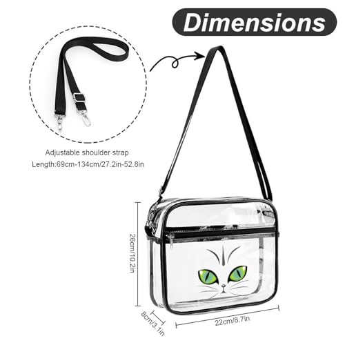 Green Cat Eyes Large Crossbody Bag Clear Stadium Bag Anti-Theft Side Shoulder Bags Messenger Bag with 2 Compartments2