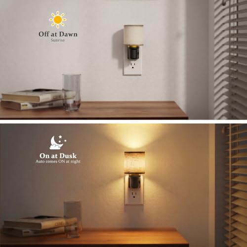 Image of JandCase Night Lights Plug into Wall, 2 Pack Linen Fabric Vintage Nightlight, 0-100LM Dimmable Farmhouse Decorative Nightlights with Dusk to Dawn Sensor, for Bedroom Living Room Hallway