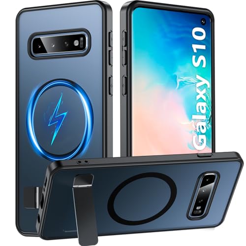 WakongHK for Samsung Galaxy S10 Case with Stand,Magnetic Galaxy S10 Case Compatible with Mag-Safe Adjustable Kickstand Military Grade Shockproof Protective Bumper Phone Case for Samsung S10,Black