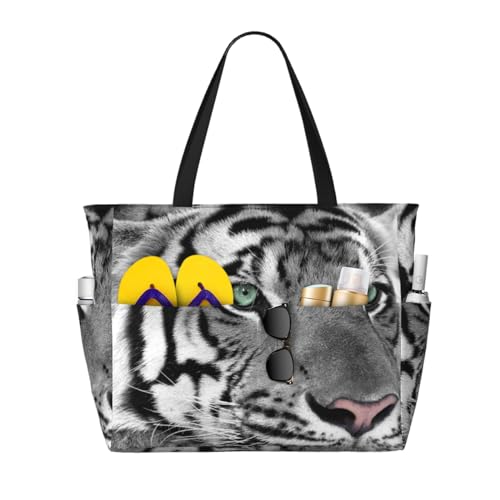 Sac de plage imprimé tigre noir et blanc idéal pour le cabas de vacances