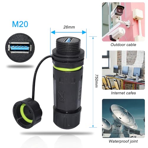 Conector USB panel impermeable IP68, pack 2 piezas miniatura 6