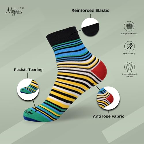 Image of Essentials Unisex Cotton Ankle Socks for Men & Women, Breathable Moisture Wicking Sports Socks, Ultra Soft Summer Athletic Socks, Striped & Geometric Multicolor