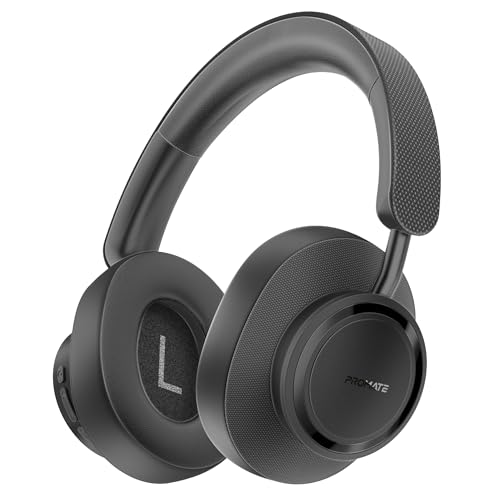 Promate Takt On-Ear Wireless Headphones with Inbuilt FM, 12-Hour Playtime, Superior Voice Clarity, Wired & Wireless Modes, Cushioned Earpads, Adjustable Headband, Fabric & Leather Design, Black