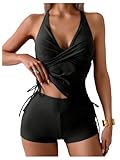 Verdusa Women's 2 Piece Tankini Sets Crisscross Tank Tops with High Waisted Boyshorts Beach Swimsuits Black Medium
