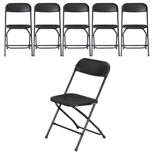 Lot de 6 chaises pliantes en métal et plastique, convient pour les jardins, restaurants, balcons et bureaux, charge maximale : 158 kg (lot de 6, noir)
