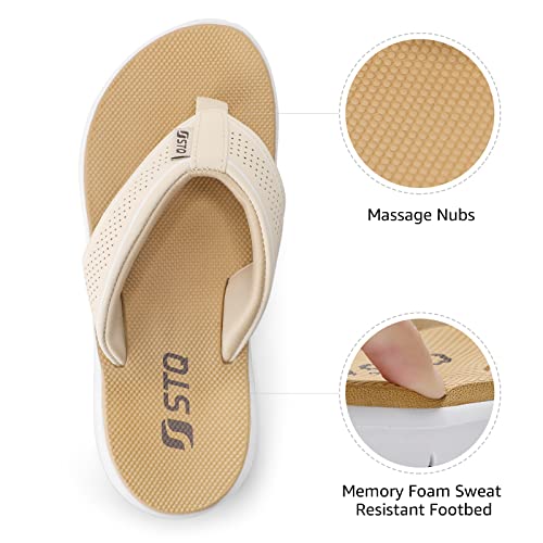 Stq Women Beach Sandals Yoga Mat Flip Flops Lightweight Comfort Non Slip For Beach Pool Beige Brown 6 #TOP3