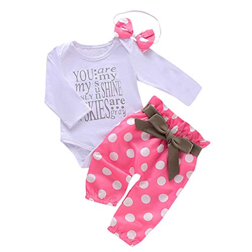 Preisvergleich Produktbild Cuteelf Kinder langärmelige Brief Roben + Tupfenhosen + Haarband Set Neugeborene Mädchen Buchstaben Overall Tupfen gedruckt Hosen Freizeitkleidung Anzug Halloween Kinderkleidung